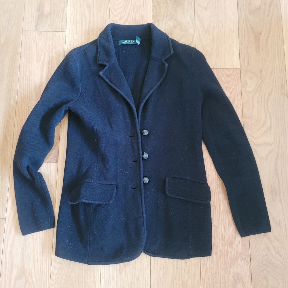 Ralph Lauren Sweater Blazer Womens Black Knit - Picture 2 of 7